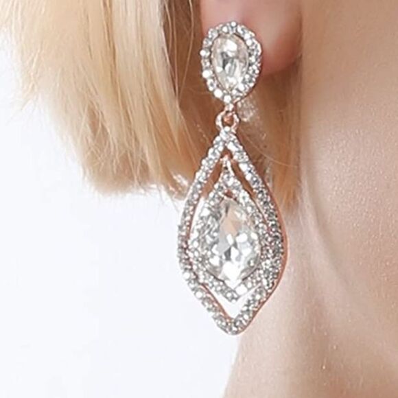 Silver clear crystal Teardrop Earrings - Picture 1 of 6